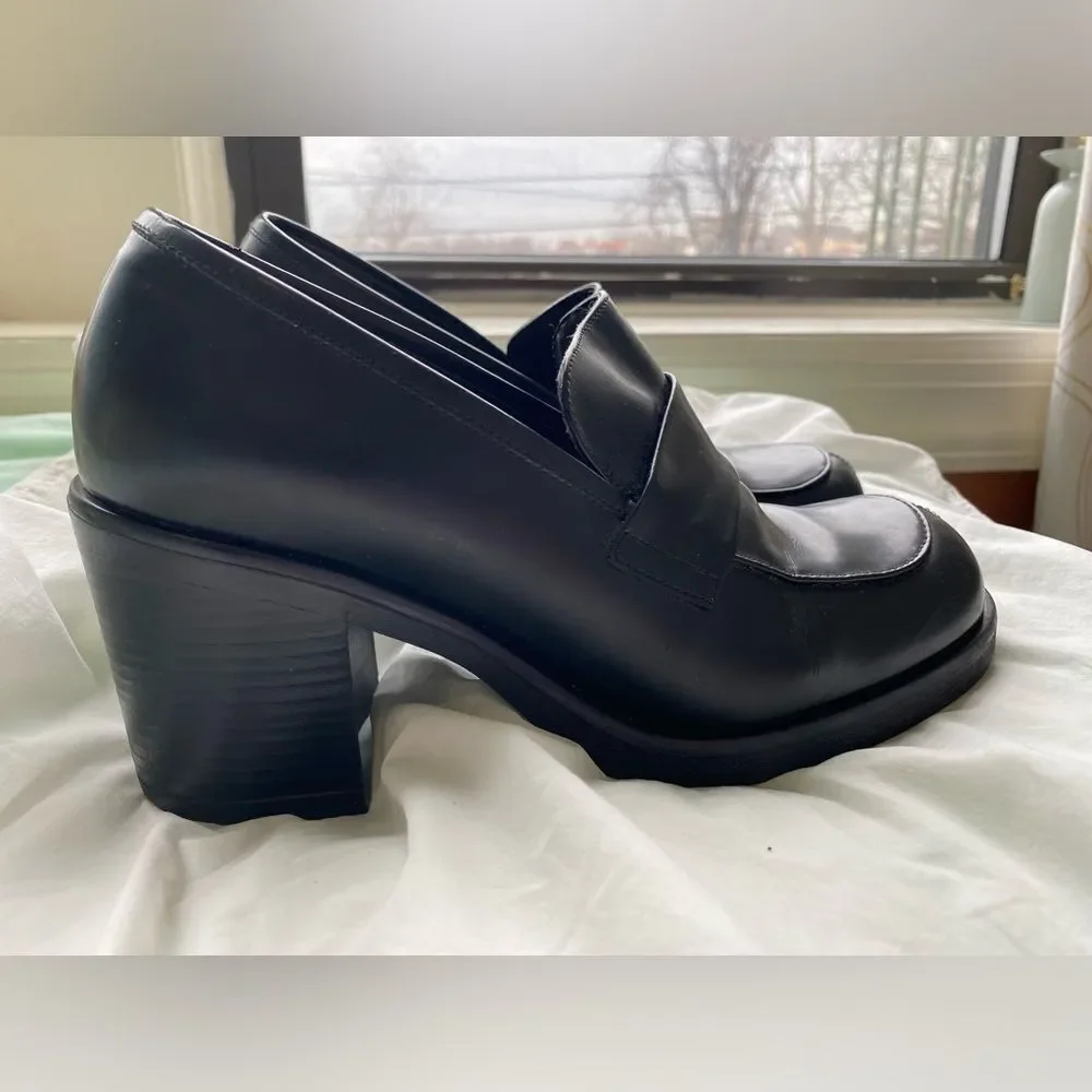 90s Heeled Loafer Black Leather Nine West Shoes - Picture 1 of 9